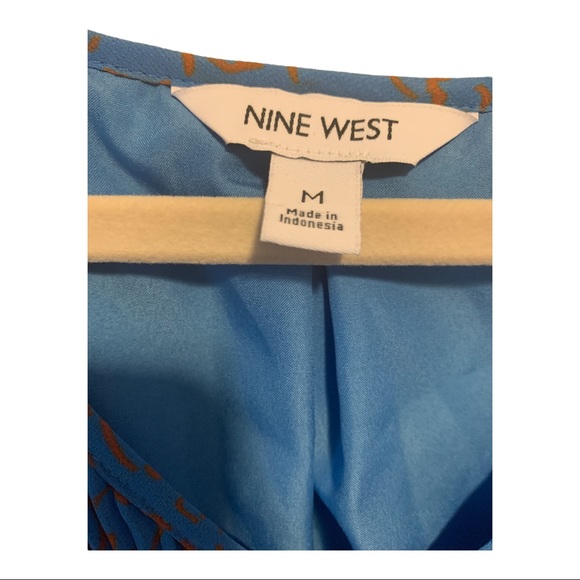 NWT Nine West Pleated V-Neck Top - Balloon Sleeves Animal Print Work Going Out - Picture 11 of 12